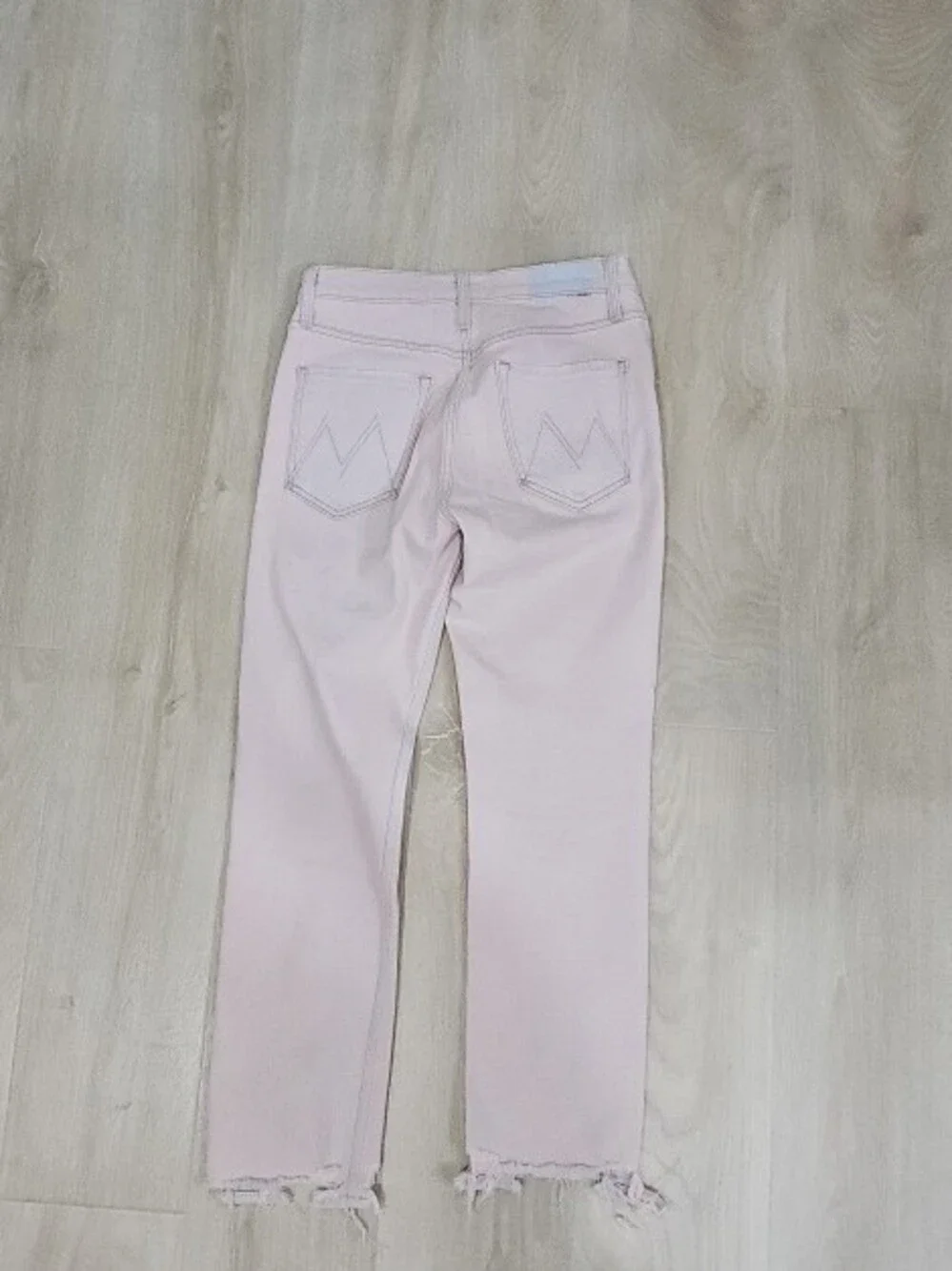 MOTHER Light Pink Straight-Leg Jeans with Frayed Hem